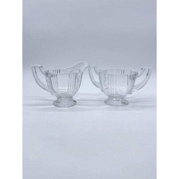 Vtg Fostoria Sunray Clear Footed Cream & Sugar 1935-1943 - Picture 3 of 7